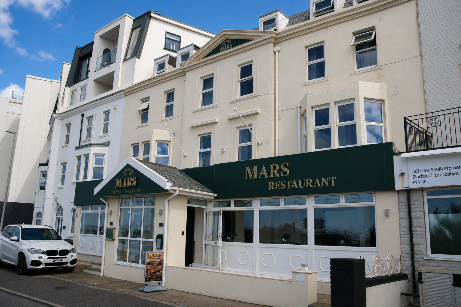 Mars Hotel Seaview exterior on Blackpool seafront