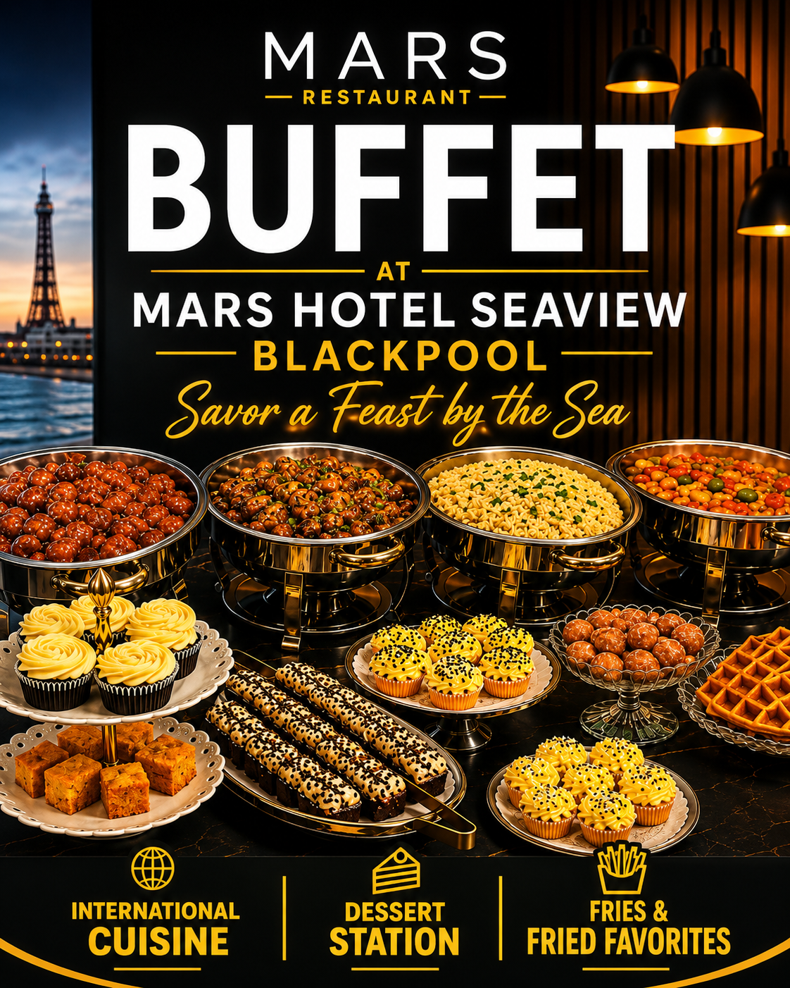 All-you-can-eat buffet at Mars Hotel Seaview Blackpool restaurant